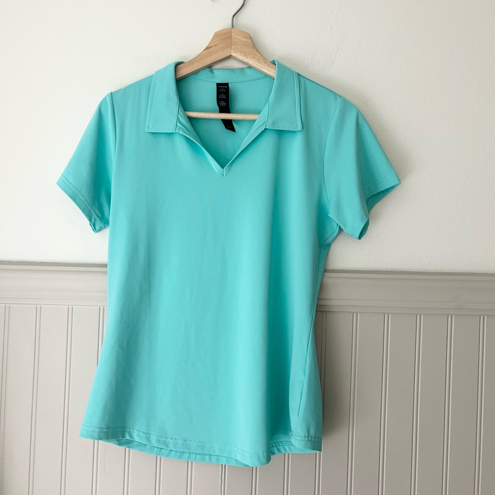 MIER Women’s XS Aqua Golf Polo Performance V Neck Short Sleeve Athletic